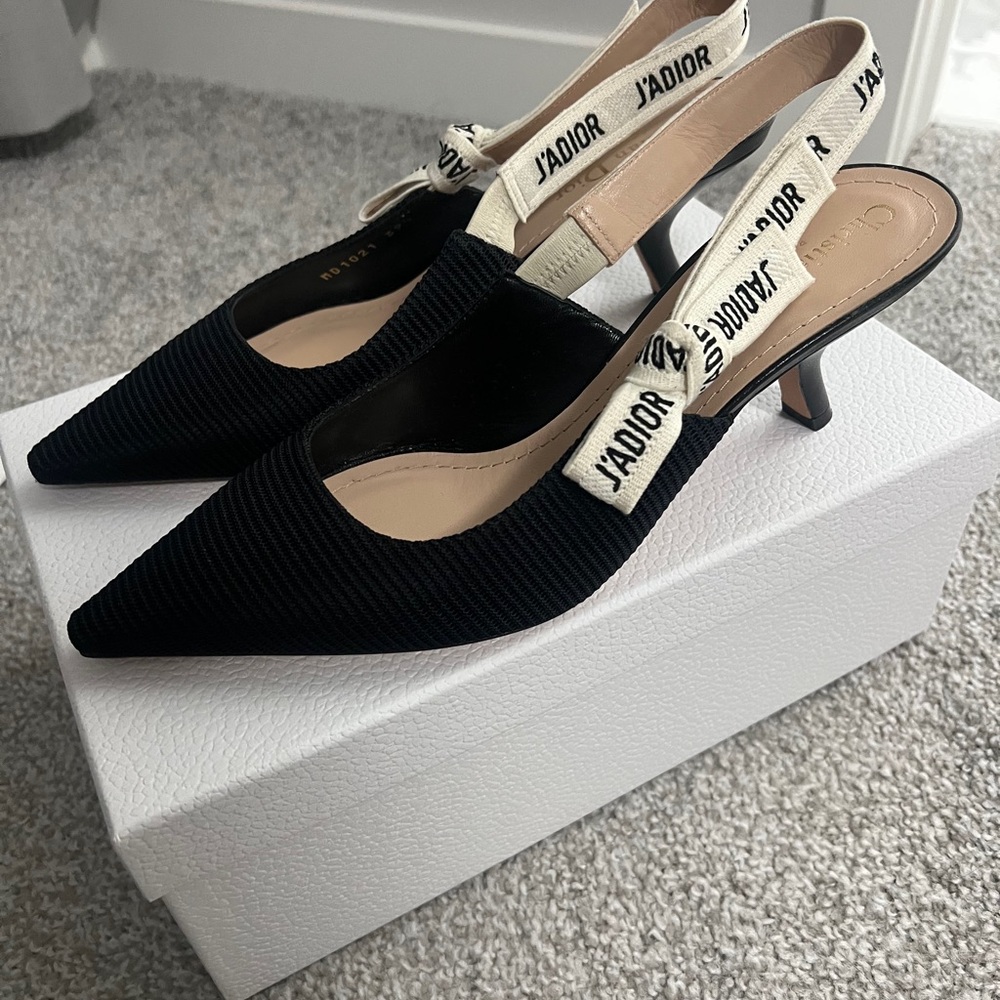 Dior Black and Cream J'Adior Slingback Heels